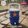Blue water cooler with orange star on a picnic table!