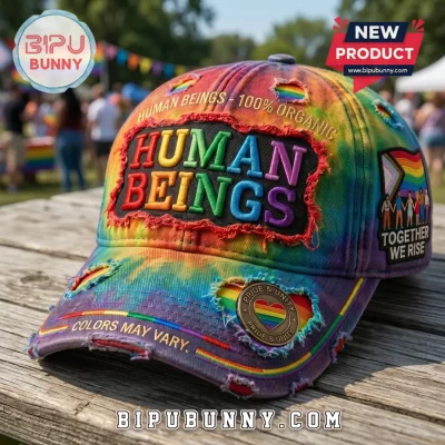 Human Beings LGBTQ Pride Tie Dye Distressed Baseball Cap