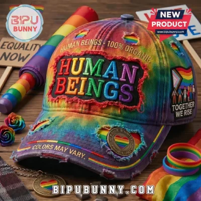 Human Beings LGBTQ Pride Tie Dye Distressed Baseball Cap