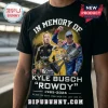 Black t-shirt with Kyle Busch graphic, In Memory Of text, and NASCAR racing imagery in a vintage poster style!