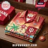 Indiana University themed tropical button down shirt in red and orange with palm trees basketball hoops and IU logo!
