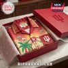 Indiana Hoosiers themed red button down shirt with palm trees, basketball hoop, and IU logo in a matching red box!