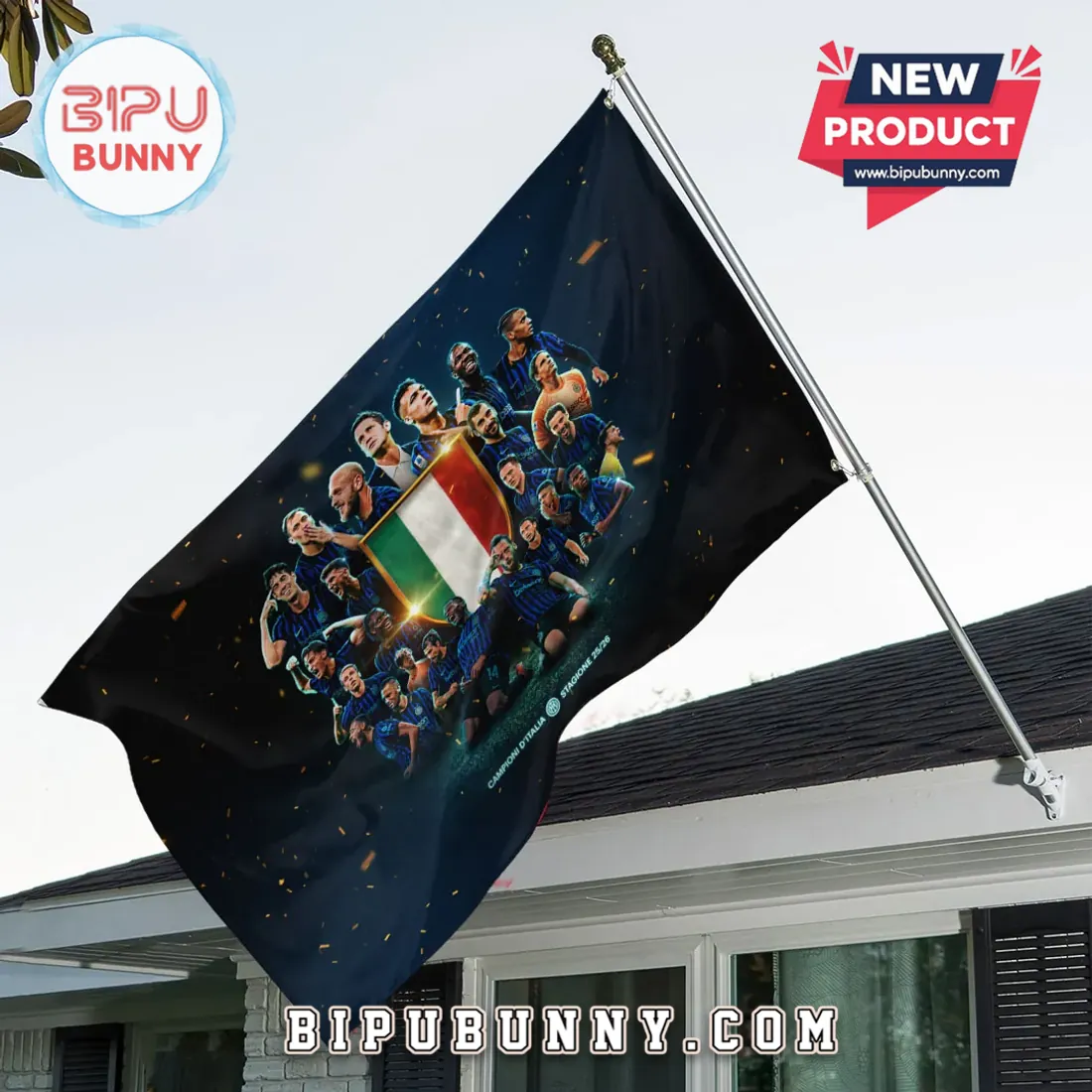 Inter Milan Campioni D’Italia 2025-2026 3D Double-Sided House Flag Inter Milan Campioni D’Italia 2025-2026 3D Double-Sided House Flag