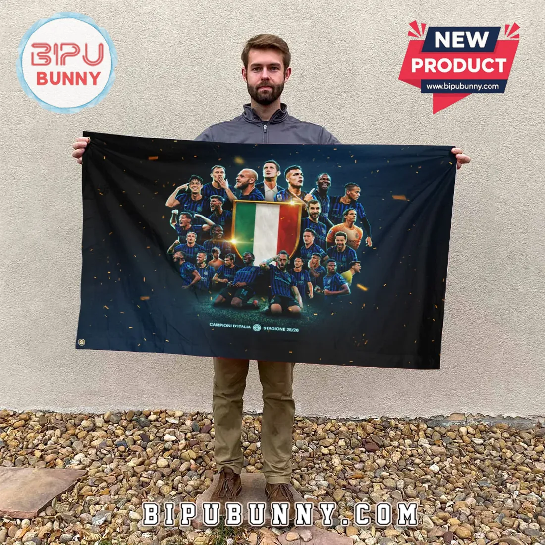 Inter Milan Campioni D’Italia 2025-2026 3D Double-Sided House Flag Inter Milan Campioni D’Italia 2025-2026 3D Double-Sided House Flag