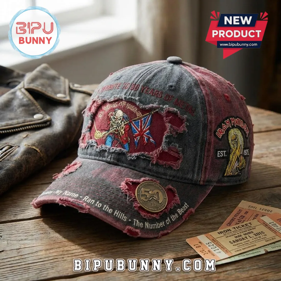 Iron Maiden 50th Anniversary Distressed Baseball Cap Iron Maiden 50th Anniversary Distressed Baseball Cap