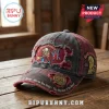 Distressed grey and red Iron Maiden baseball cap with 50th anniversary Eddie patch and UK flag embroidery!