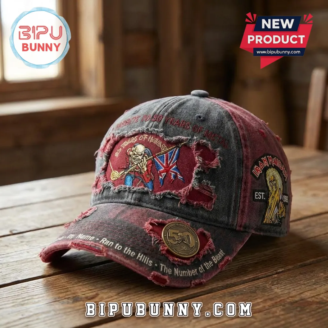 Iron Maiden 50th Anniversary Distressed Baseball Cap Iron Maiden 50th Anniversary Distressed Baseball Cap