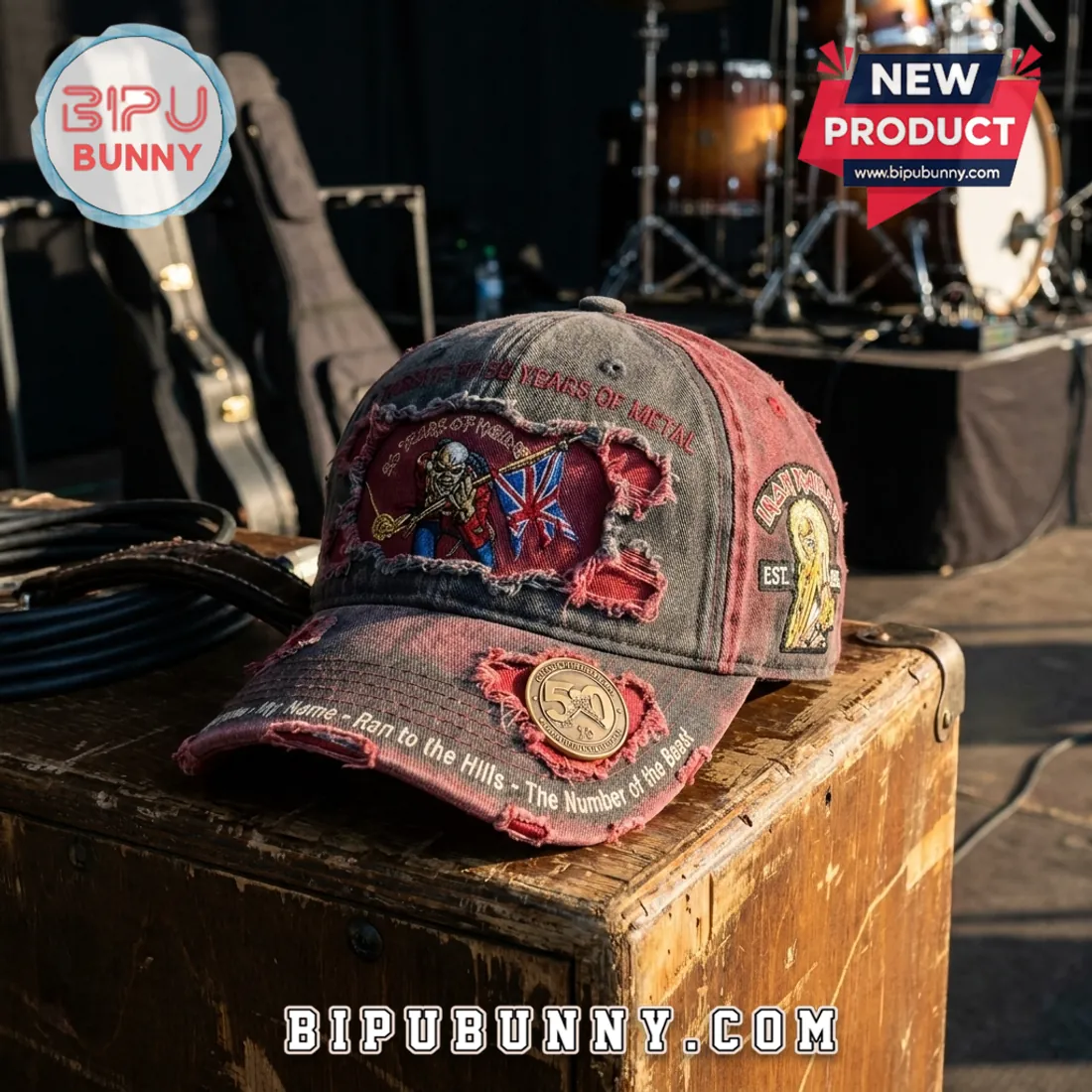 Iron Maiden 50th Anniversary Distressed Baseball Cap Iron Maiden 50th Anniversary Distressed Baseball Cap
