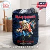 Iron Maiden laundry basket with Eddie graphic text Run For Your Lives World Tour 2026 on deep blue background!