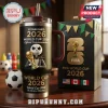 Black tumbler with Jack Skellington holding gold World Cup trophy, 
