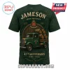 Green Jameson Irish Whiskey t-shirt with vintage truck graphic, barrels, and 41st anniversary text design!