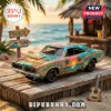 Diecast muscle car toy with tropical sunset paint job featuring Jimmy Buffett and Margaritaville text on a beach dock!