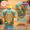 Tropical t-shirt with parrot and sunset art reading Just a Girl Who Loves Margaritas and Jimmy Buffett Fins Up!