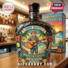 Black Crown Royal bottle featuring Jimmy Buffett Margaritaville graphic with tropical art, guitar, and memorial dates!