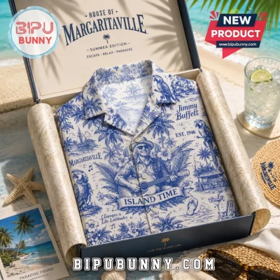 Jimmy Buffett Margaritaville Island Time Toile Print Hawaiian Shirt
