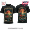 Black t-shirt featuring a colorful tropical sunset print with a parrot, margarita, and Margaritaville text graphics!
