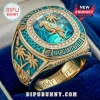 Gold tropical ring, turquoise gemstone, parrot, palm trees, 