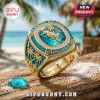 Gold teal white tropical luxury ring with PARROT HEAD, MARGARITAVILLE, CARPE DIEM TROPICS, JIMMY BUFFETT text!