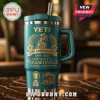 Teal Yeti tumbler with gold parrot 80th anniversary Margaritaville design, blender and tiki bar icons, metallic straw!