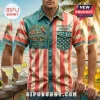 Vintage style American flag button down shirt with Margaritaville text, parrot, compass, and summer graphics.!
