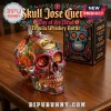 Clear Day of the Dead skull bottle, multicolor floral pattern, 