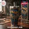 Judas Priest 2026 Faithkeepers tumbler with gold wings and cross design in deep blue and metallic ornate style!