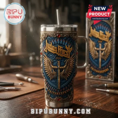 Judas Priest Faithkeepers 2026 Winged Cross Stainless Steel Tumbler