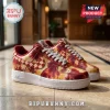 Red and yellow tie-dye custom sneakers with Kappa Alpha Psi KAY Greek letters and checkered swoosh design!