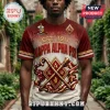 Kappa Alpha Psi fraternity tee with red and white gradient, gold crest, cane graphics, and Est 1911 text!
