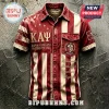 Vintage red and cream striped Kappa Alpha Psi button up shirt with embroidered Greek letters and fraternity crest!