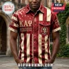 Red and cream striped Kappa Alpha Psi fraternity button down shirt with embroidered Greek letters and crest design!