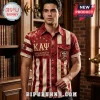 Red and white striped Kappa Alpha Psi shirt with gold embroidery and fraternity logos on front pocket and sleeves!