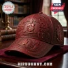 Deep red leather baseball cap with embossed Kappa Alpha Psi fraternity crests text and symbols!