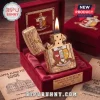 Golden ornate lighter in red velvet box with Kappa Alpha Psi crest and diamond accents! Text: 