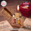 Gold Kappa Alpha Psi lighter, open & lit! Features red, white, yellow crest, 