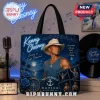 Deep blue Kenny Chesney tote bag, island country style. Features artist in straw hat, 