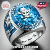 Silver and blue Kenny Chesney No Shoes Nation fan ring with skull in cowboy hat, palm tree, guitar, and 