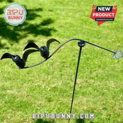 Kinetic Metal Crows Wind Spinner Garden Decor Bird Yard Stake