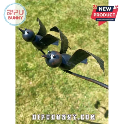Kinetic Metal Crows Wind Spinner Garden Decor Bird Yard Stake