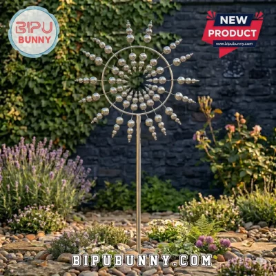 Kinetic Wind Spinner Stainless Steel Sphere Design Outdoor Garden Stake