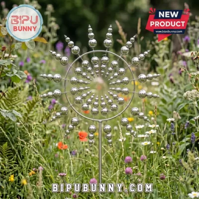 Kinetic Wind Spinner Stainless Steel Sphere Design Outdoor Garden Stake
