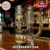 Glass beer mug featuring gold ornate detailing, KISS band members, and text reading KISS 53rd Anniversary 1973-2026!