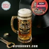 Glass beer mug featuring KISS band members, gold filigree, text KISS EST 1973 53rd Anniversary 1973-2026 and ALIVE!