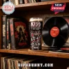 Glass beer mug featuring KISS 53rd Anniversary 1973-2026 band graphics with members on a bookshelf background!