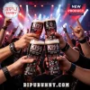 Four clear beer glasses with KISS band graphics, 53rd anniversary text, flames, and band member faces at a rock concert!