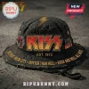 Black distressed Kiss bucket hat with lightning bolt, band member patches, 