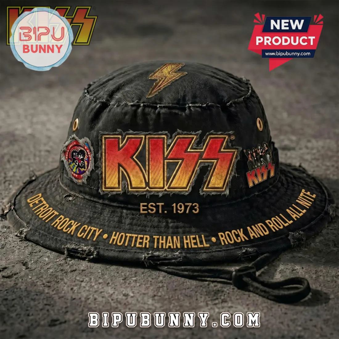 KISS Classic Rock Patches Detroit Rock City Bucket Hat KISS Classic Rock Patches Detroit Rock City Bucket Hat