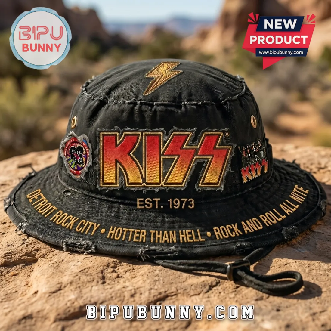 KISS Classic Rock Patches Detroit Rock City Bucket Hat KISS Classic Rock Patches Detroit Rock City Bucket Hat