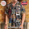Button down shirt featuring collage of vintage KISS rock band album covers in various colors and styles!