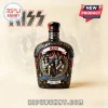 Black liquor bottle with KISS band graphic text KISS 50th Anniversary 1973-2023 red fire accents and laurel wreath design!